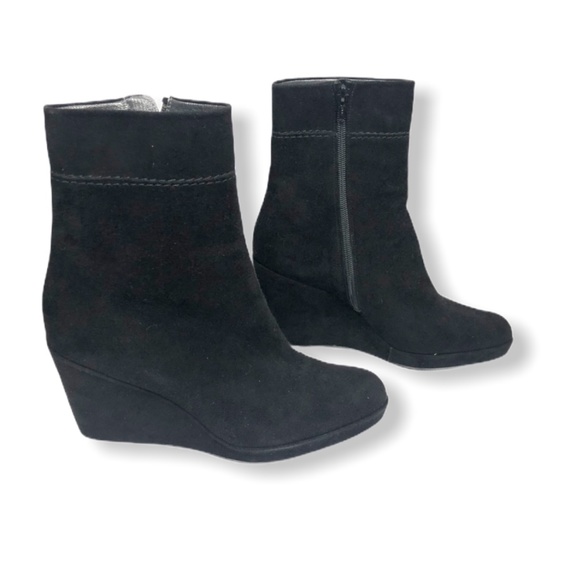 Black Suede Stuart Weitzman Wedge Boots 10M - Picture 3 of 8